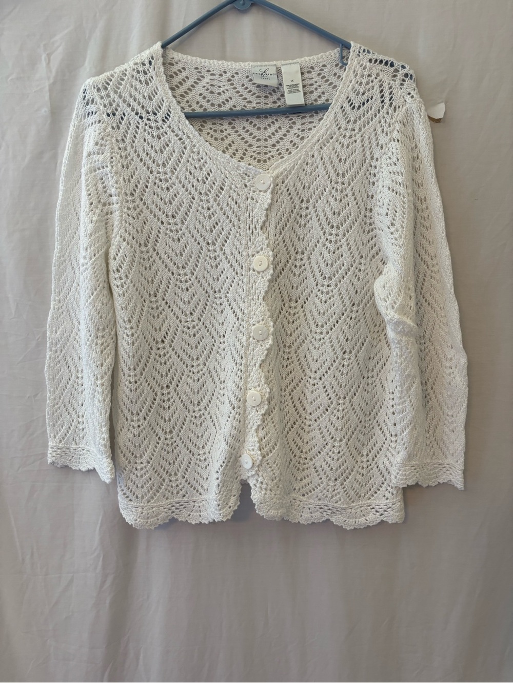 Emma James White Lace Knit Button-Front Cardigan